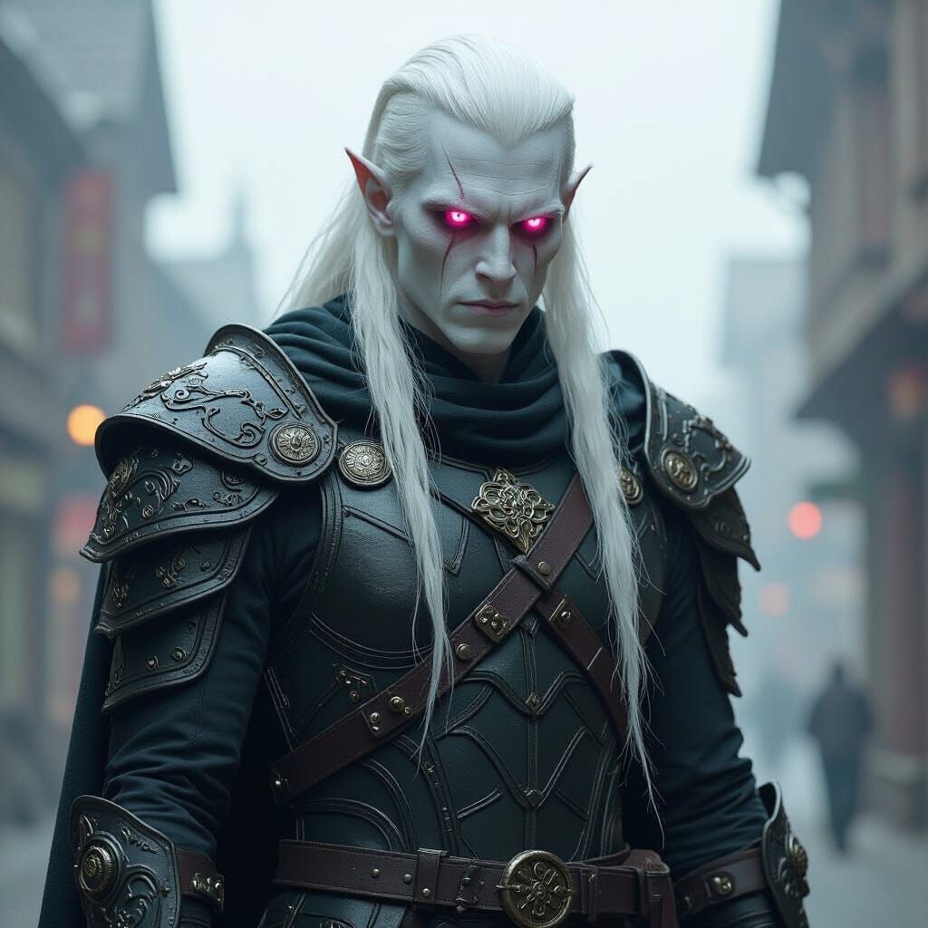 Albino Giant in Leather Armor with Pink Eyes