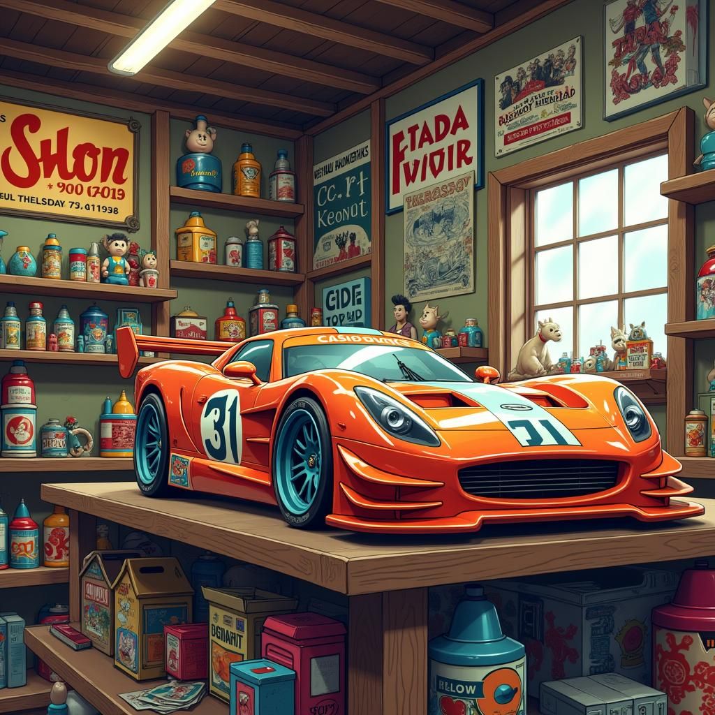 Toy Race Car in Comic Book Art Style