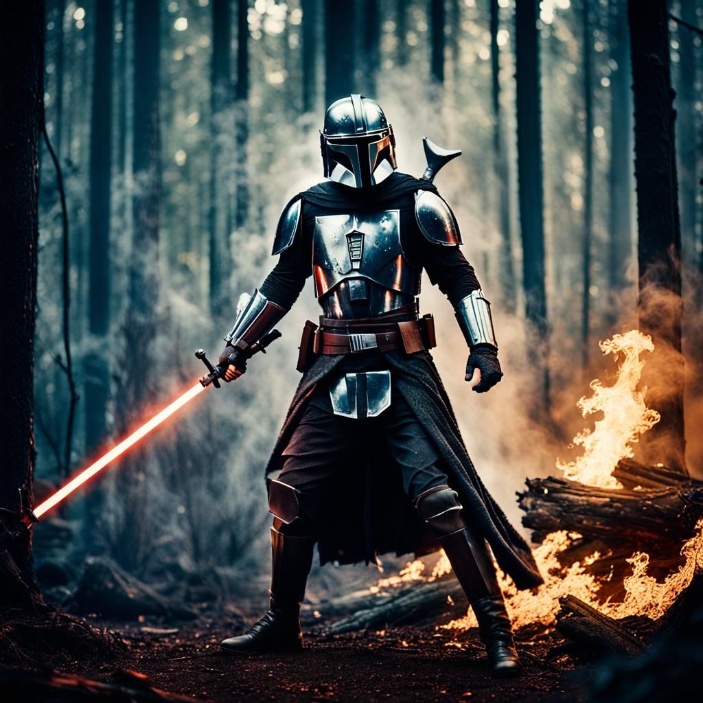 Luke Skywalker vs. Mandalorian Duel in Dark Forest