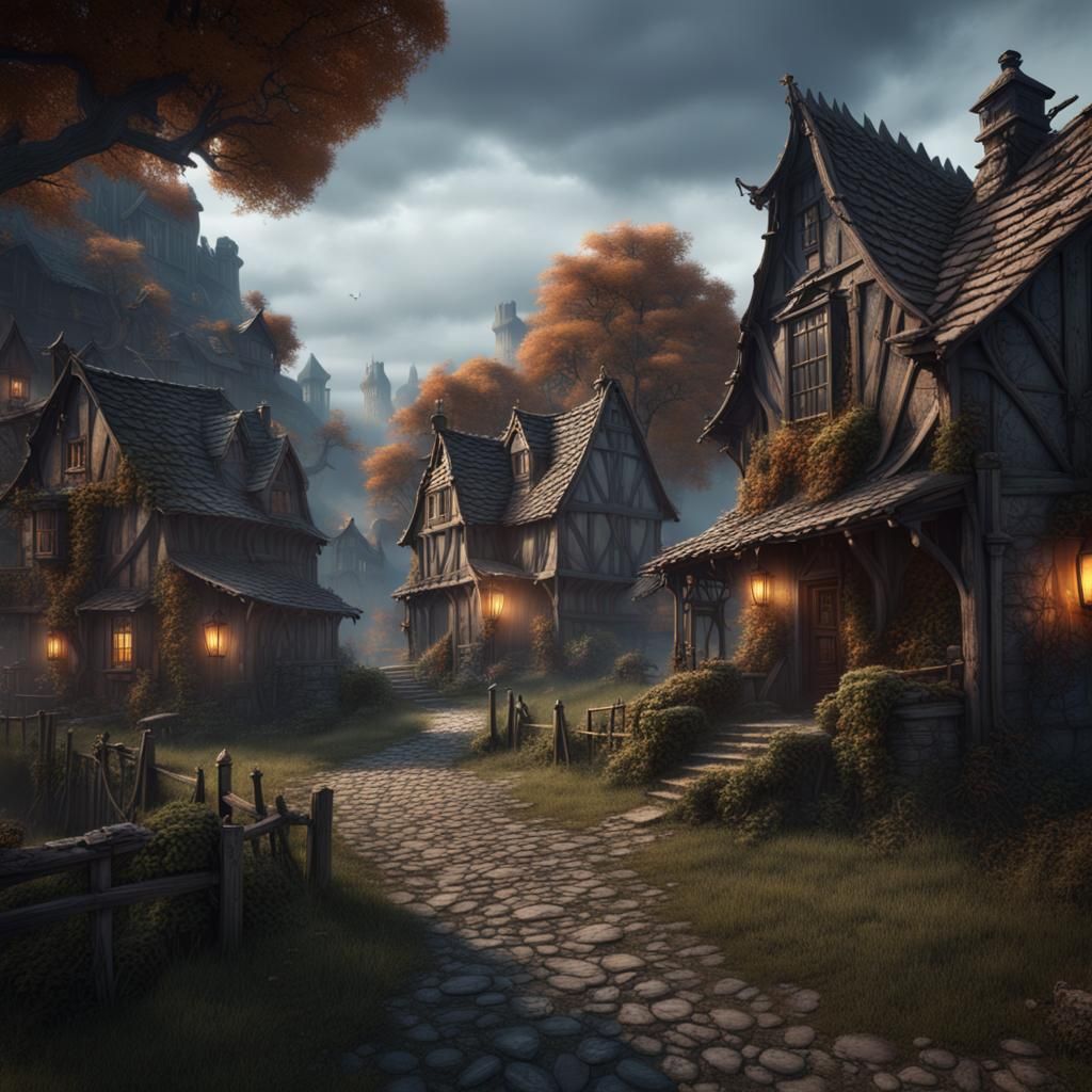Haunted Countryside Village in Detailed Matte Painting