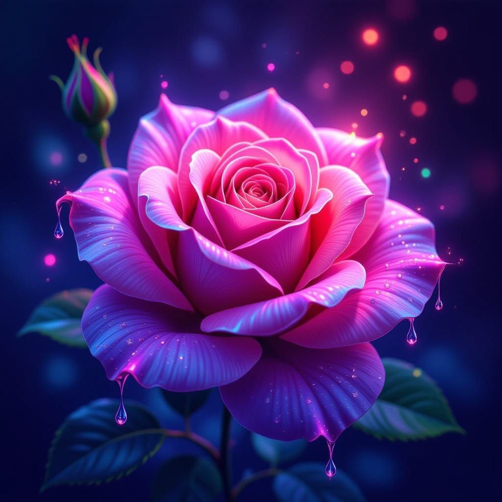 Magical Rose in Vibrant Neon Splendor