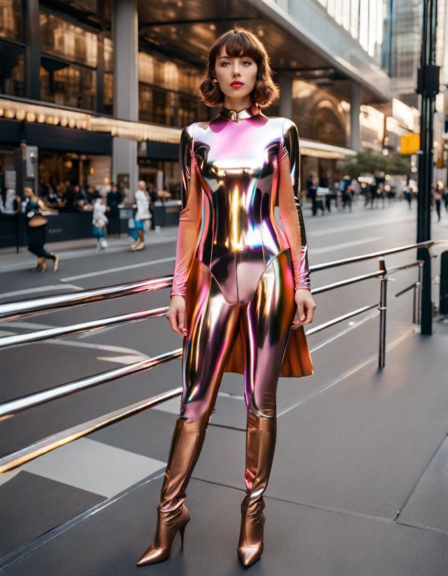 Woman in Latex Dress, Futuristic Aetherpunk Style