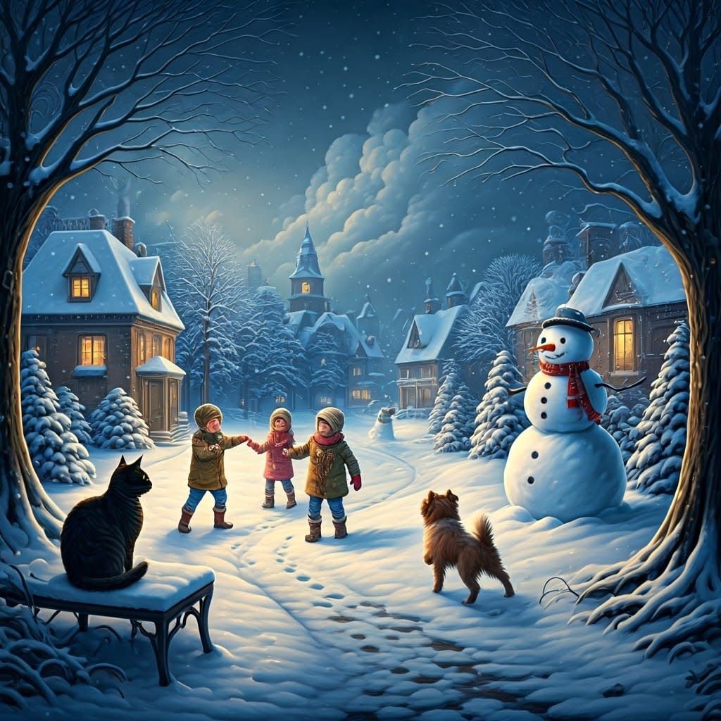 Winter Wonderland Scene in Whimsical Style