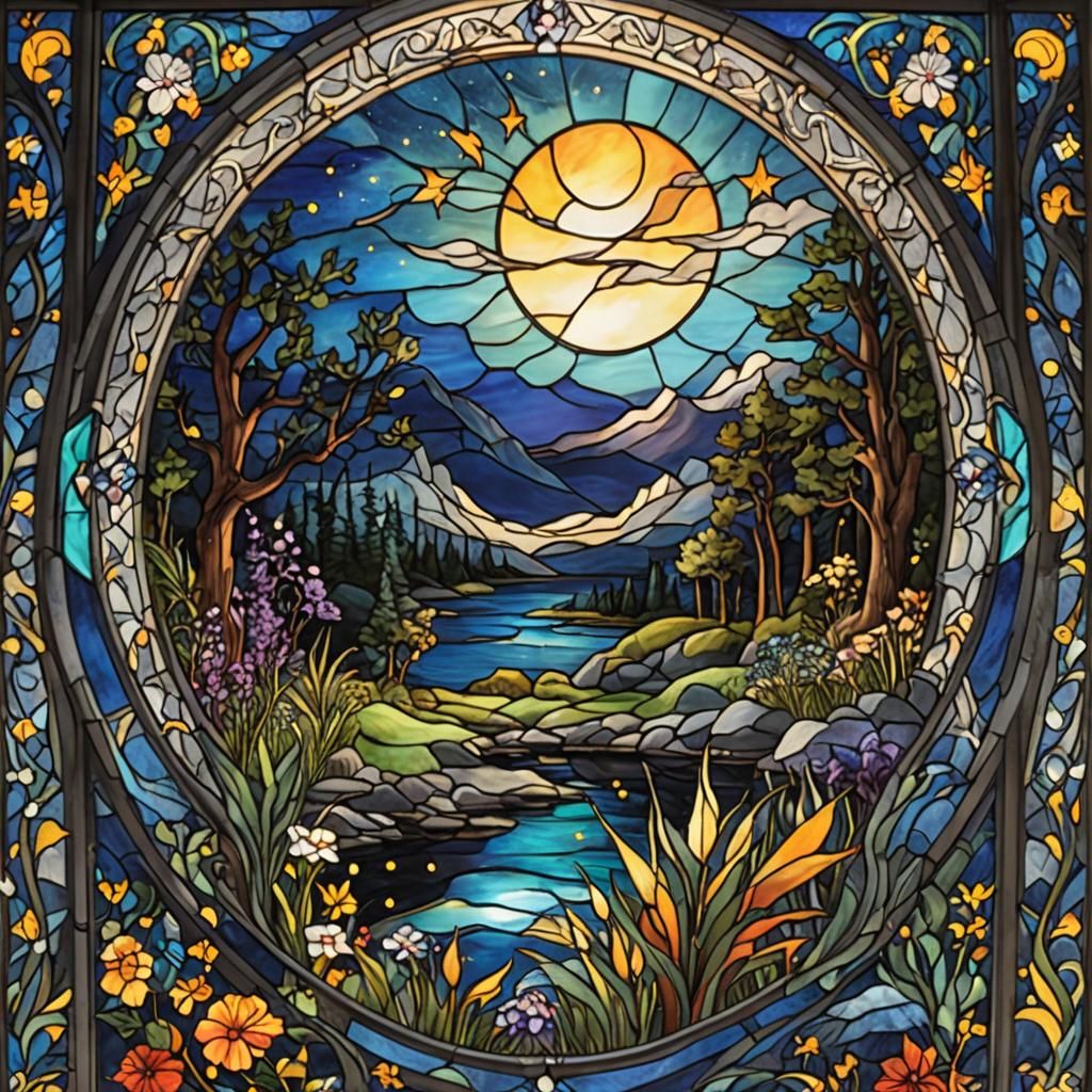 Mystic Night Stained Glass Window Art