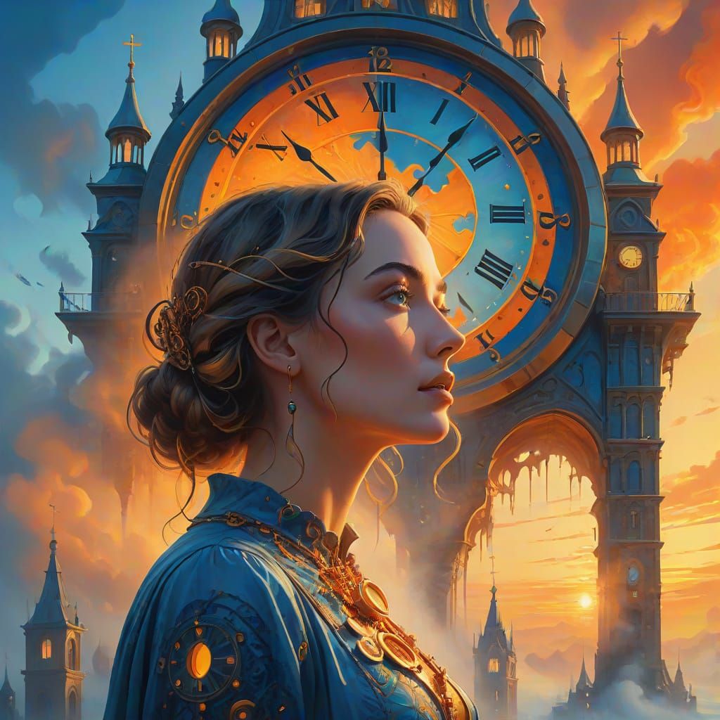 Surreal Woman in Dreamscape, Oil Painting Style