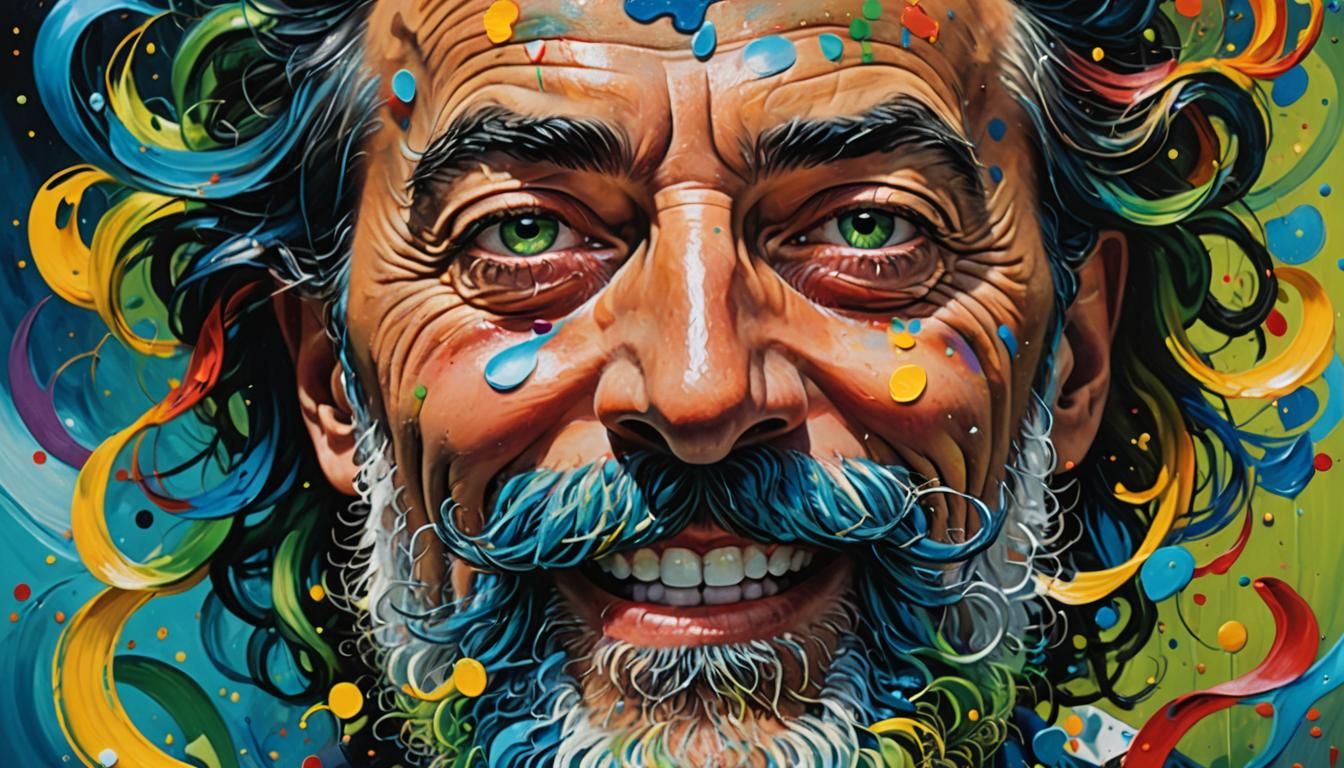 Man with Rainbow Beard in Oil Painting Style