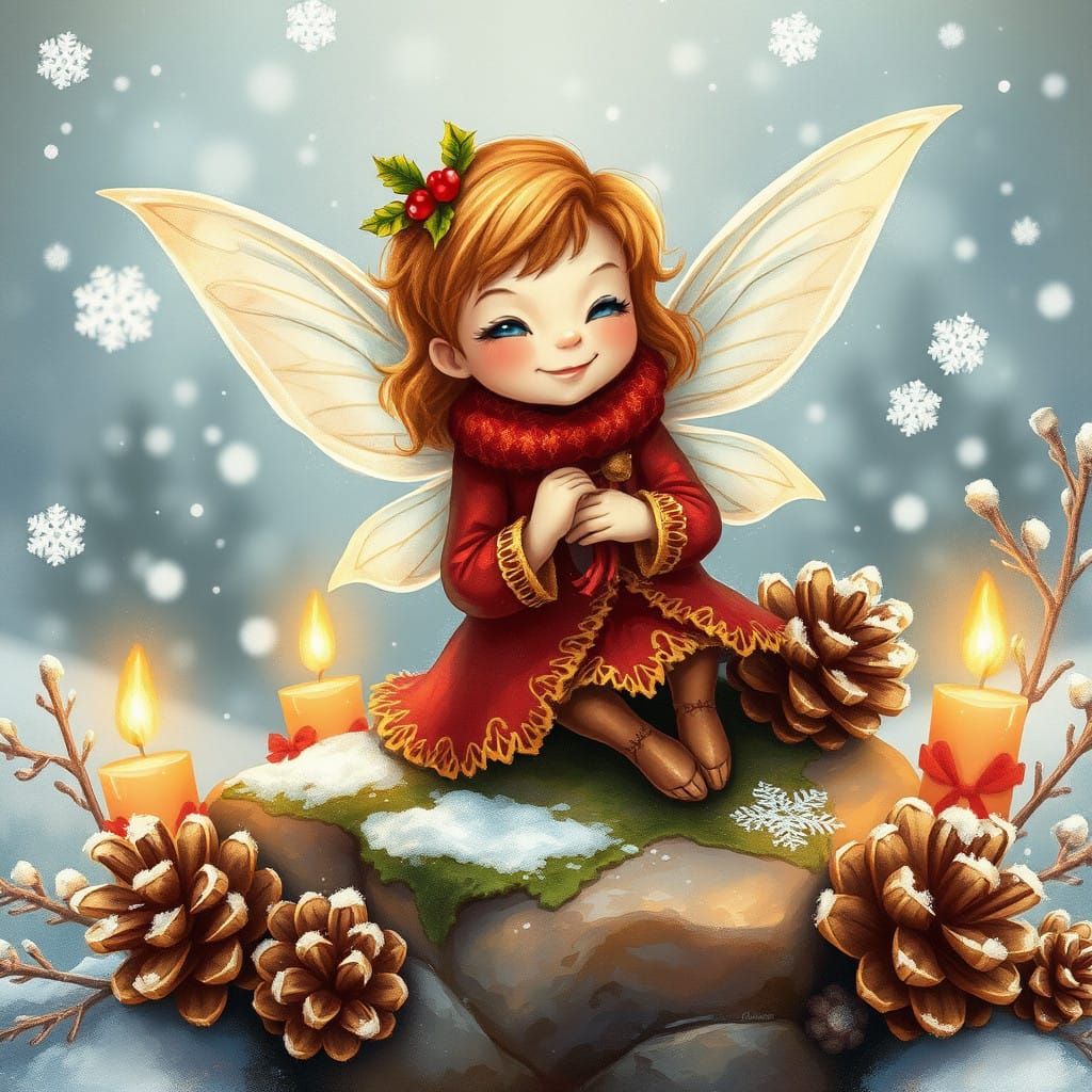 Whimsical Fairy in Winter Wonderland Scene