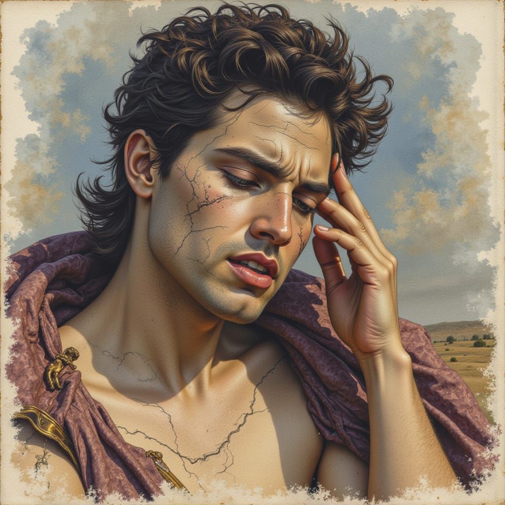 Tragic Watercolor Painting of Hector's Death Near Troy