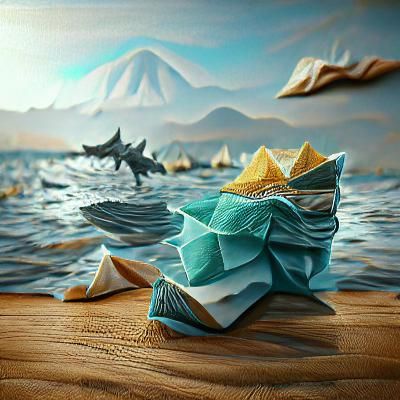 Detailed 3D Origami Seascape in 8K