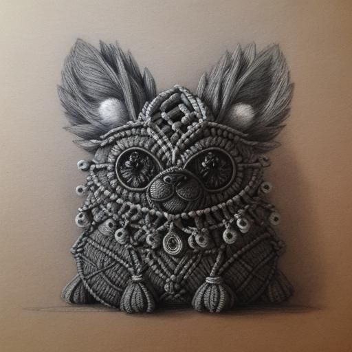 Hyperdetailed Charcoal Drawing of Macrame Creature