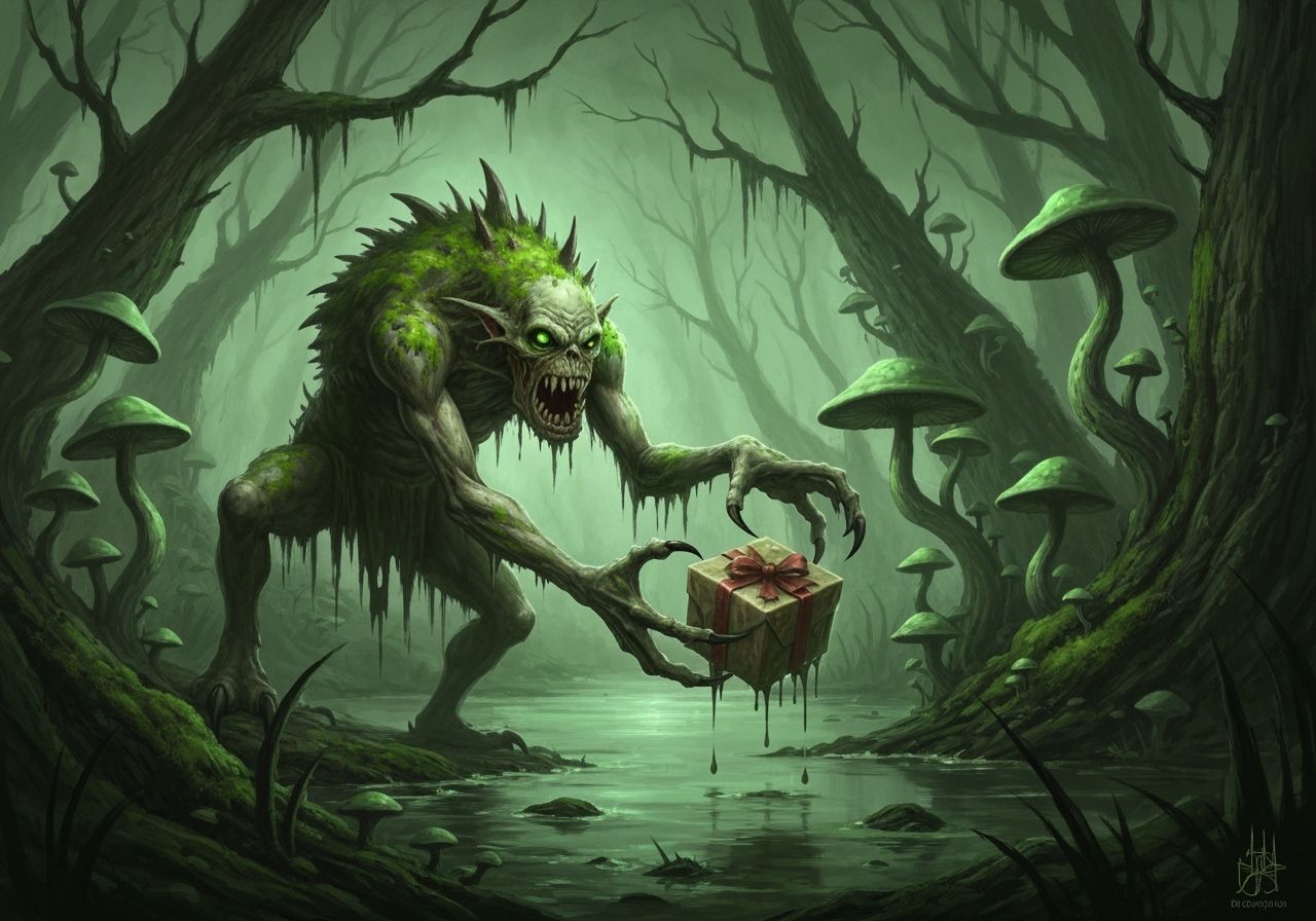 Grotesque Swamp Monster Offers Slimy Christmas Gift