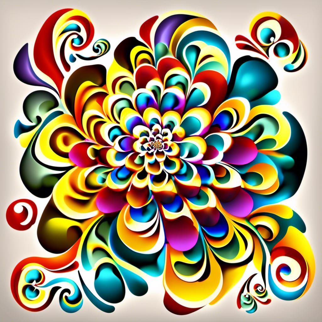 Fractal Fibonacci Flower with Tesseract in Rococo Style
