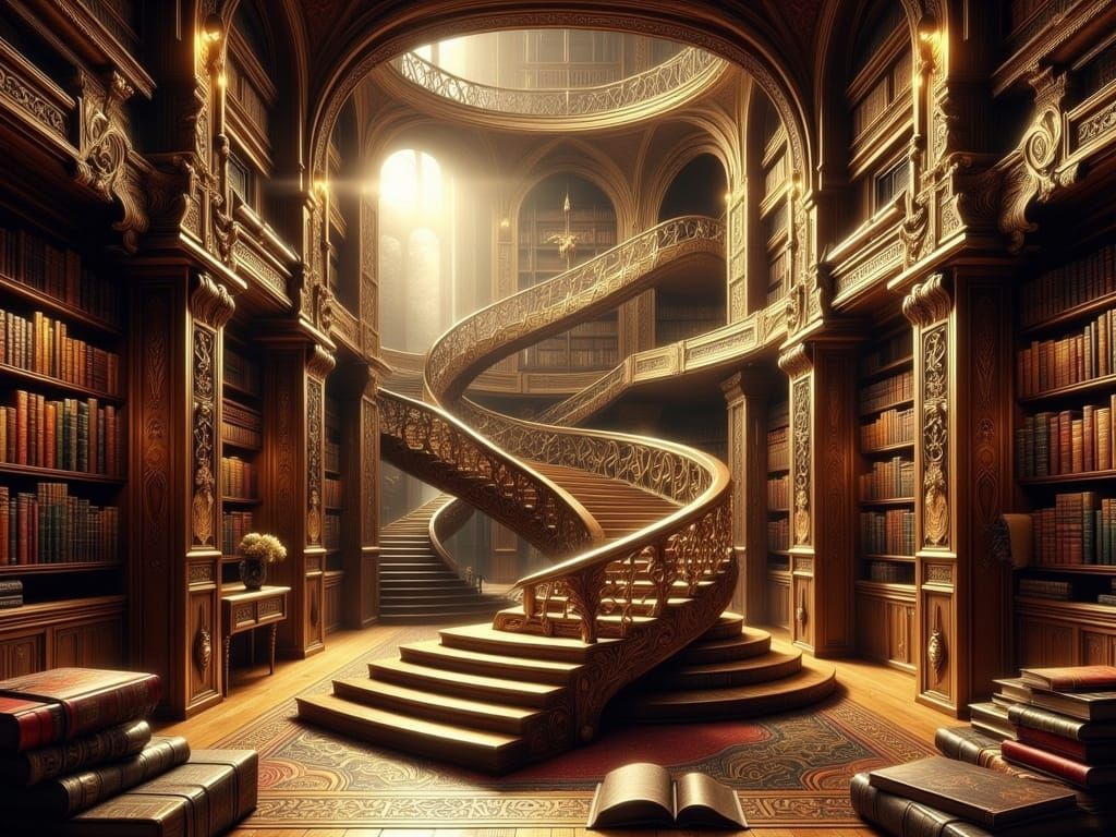 Dreamlike Library Abode with Pages as Walls and Floors