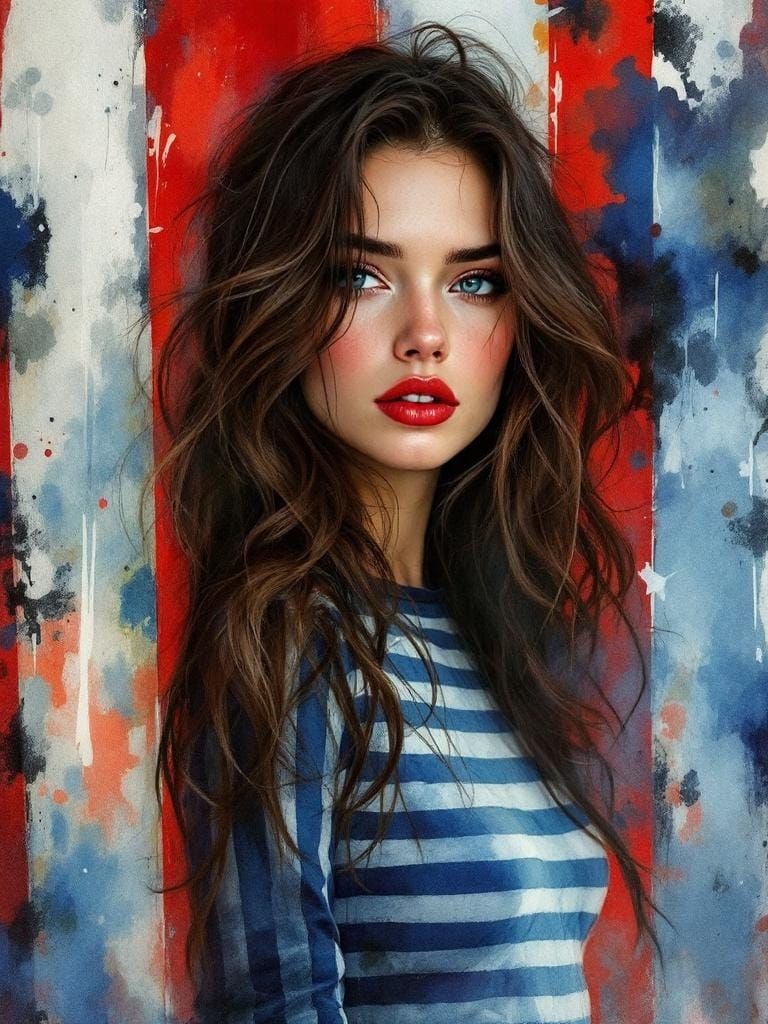 Brunette Woman in Watercolor and Surrealist Style