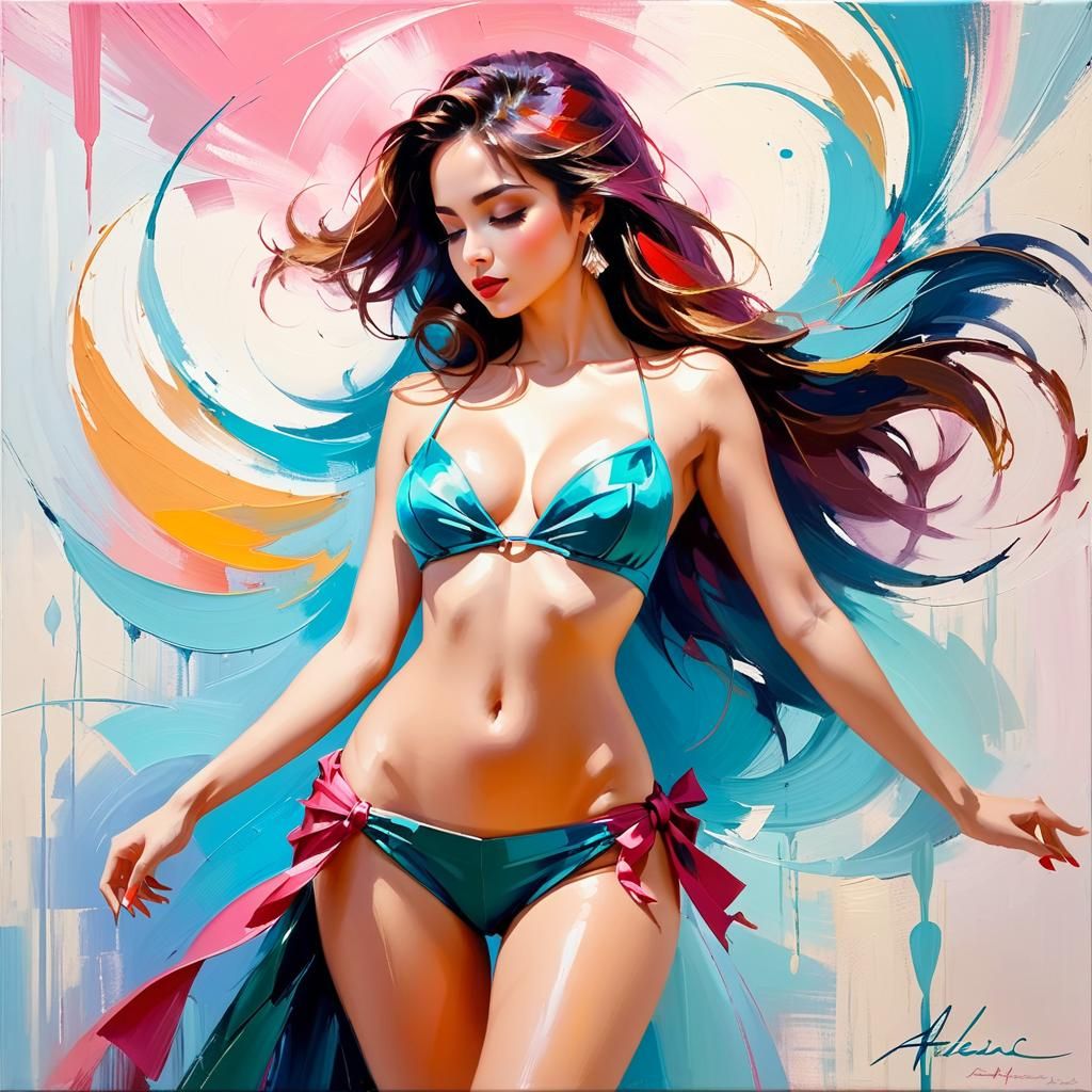 Mermaid on Tropical Island in Figurative Style