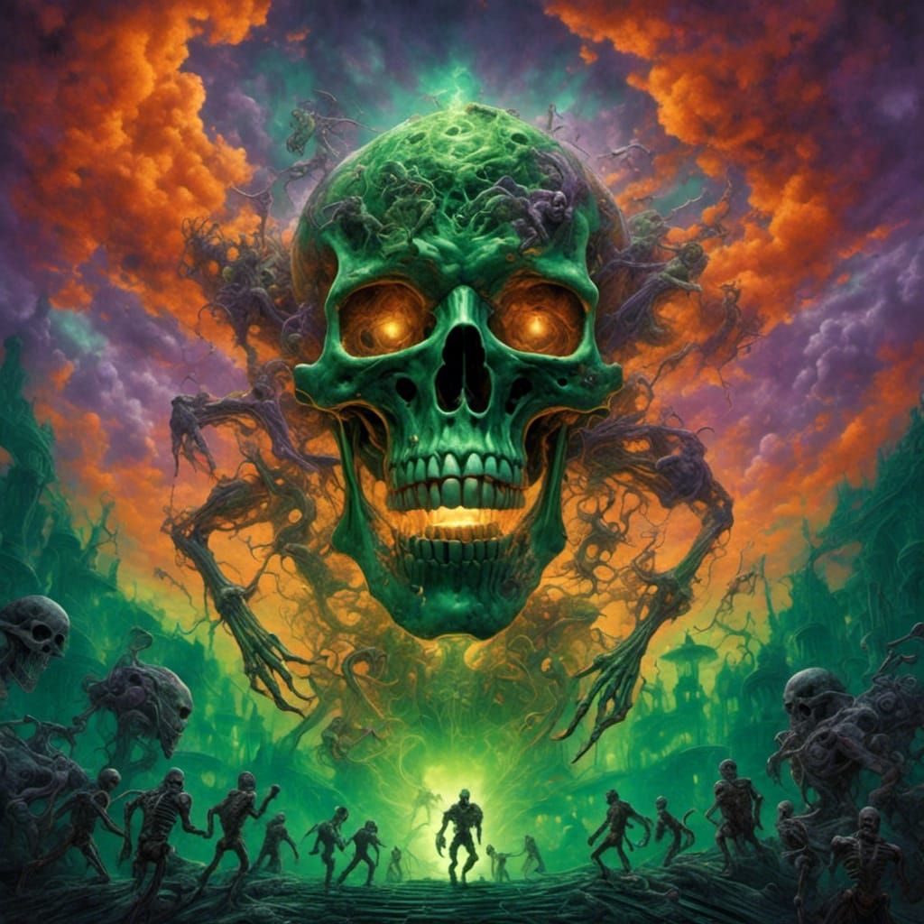 Giant Skeleton Demon Emerges Through Clouds