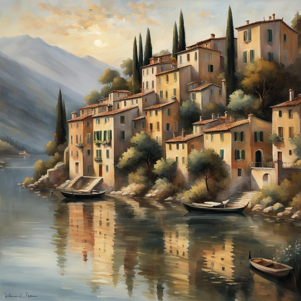 Ethereal Italian Hillside Village at Sunset