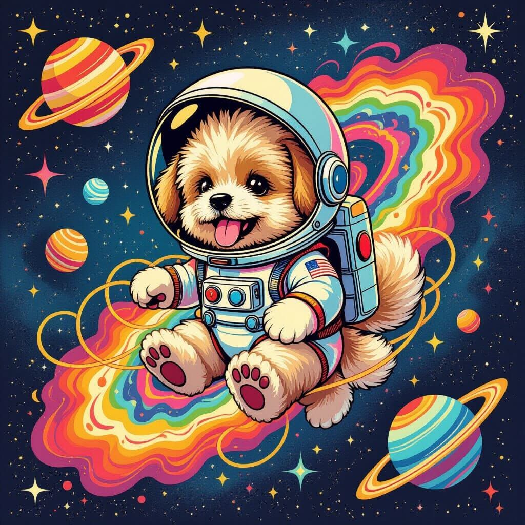 Dog Astronaut Tangled in Cosmic Spaghetti