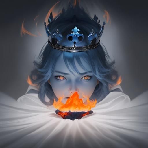 Blue Crown with Orange Eyes in Fire of Love