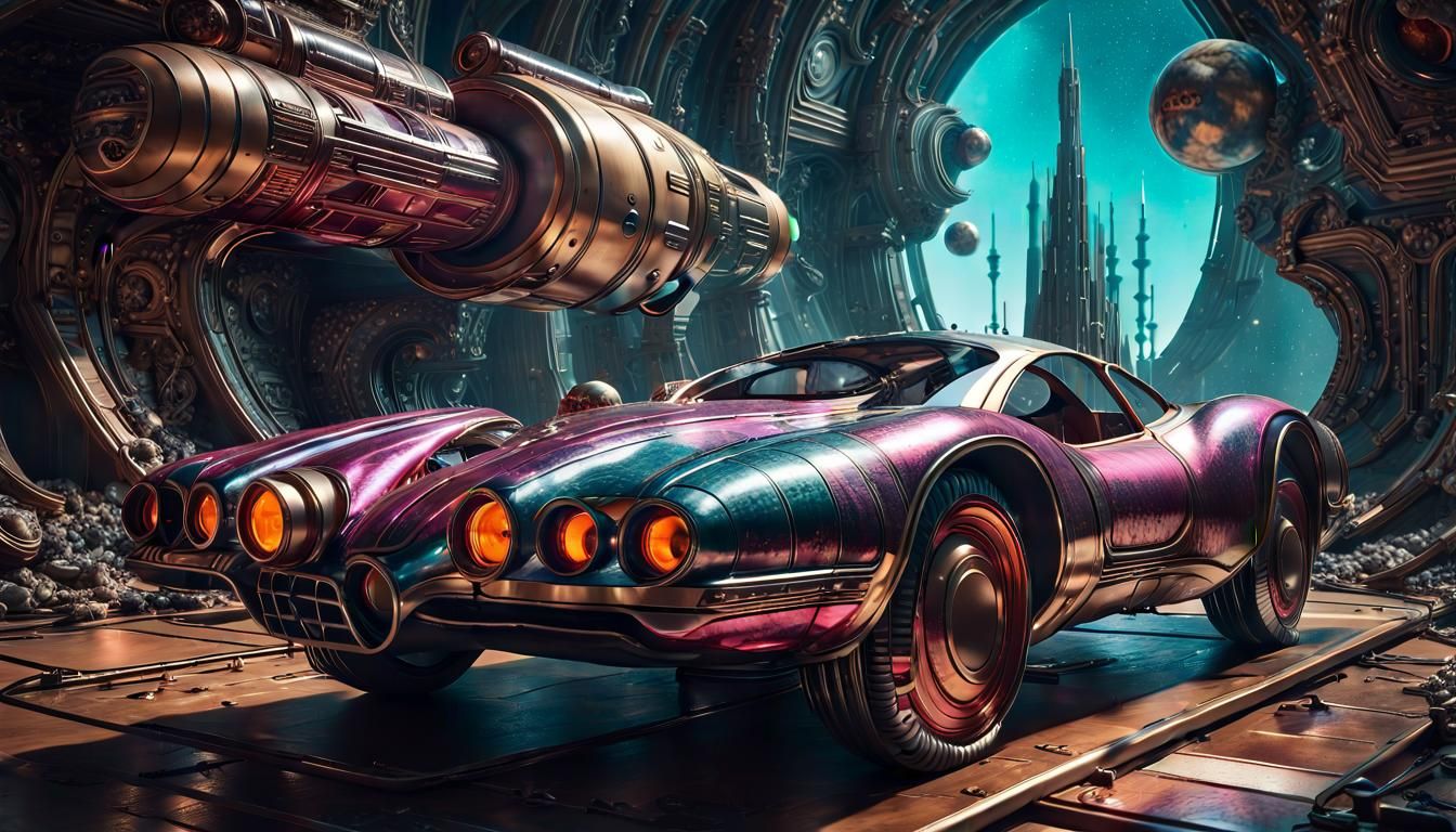 Race car,steampunk,biopunk by Greg Rutkowski Eldritch intricately detailed film noir baroque horror post-apocalyptic...