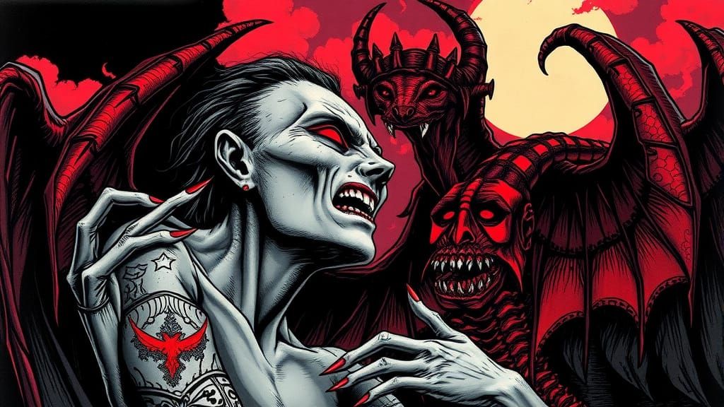 Ethereal Horror Goddess in Dark Storybook Art