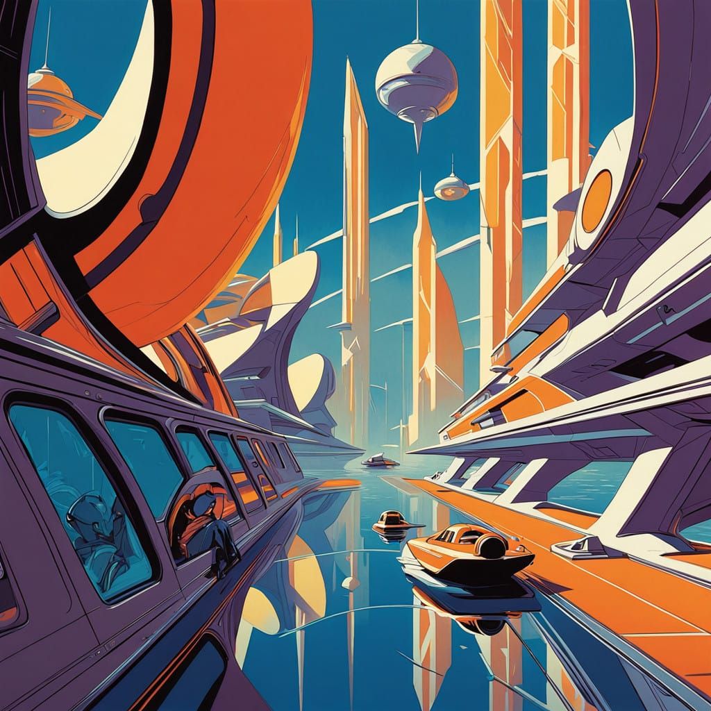 Dystopian Future Odyssey in Retro-Futuristic Style