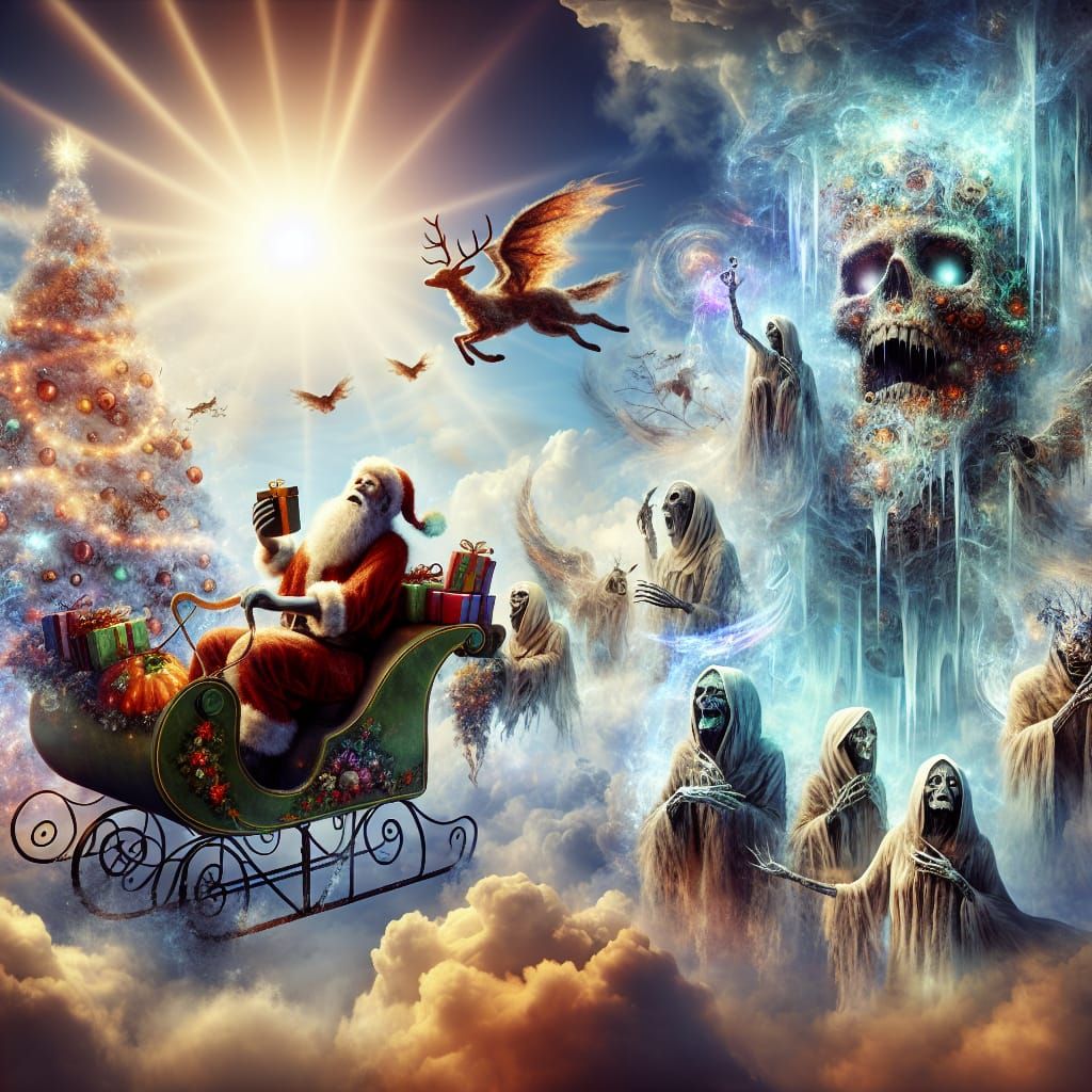 Create santa in a sleigh a halloween Christmas, undead carol...