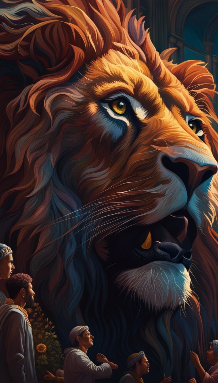 Worshipping a Giant Lion God: Detailed Concept Art