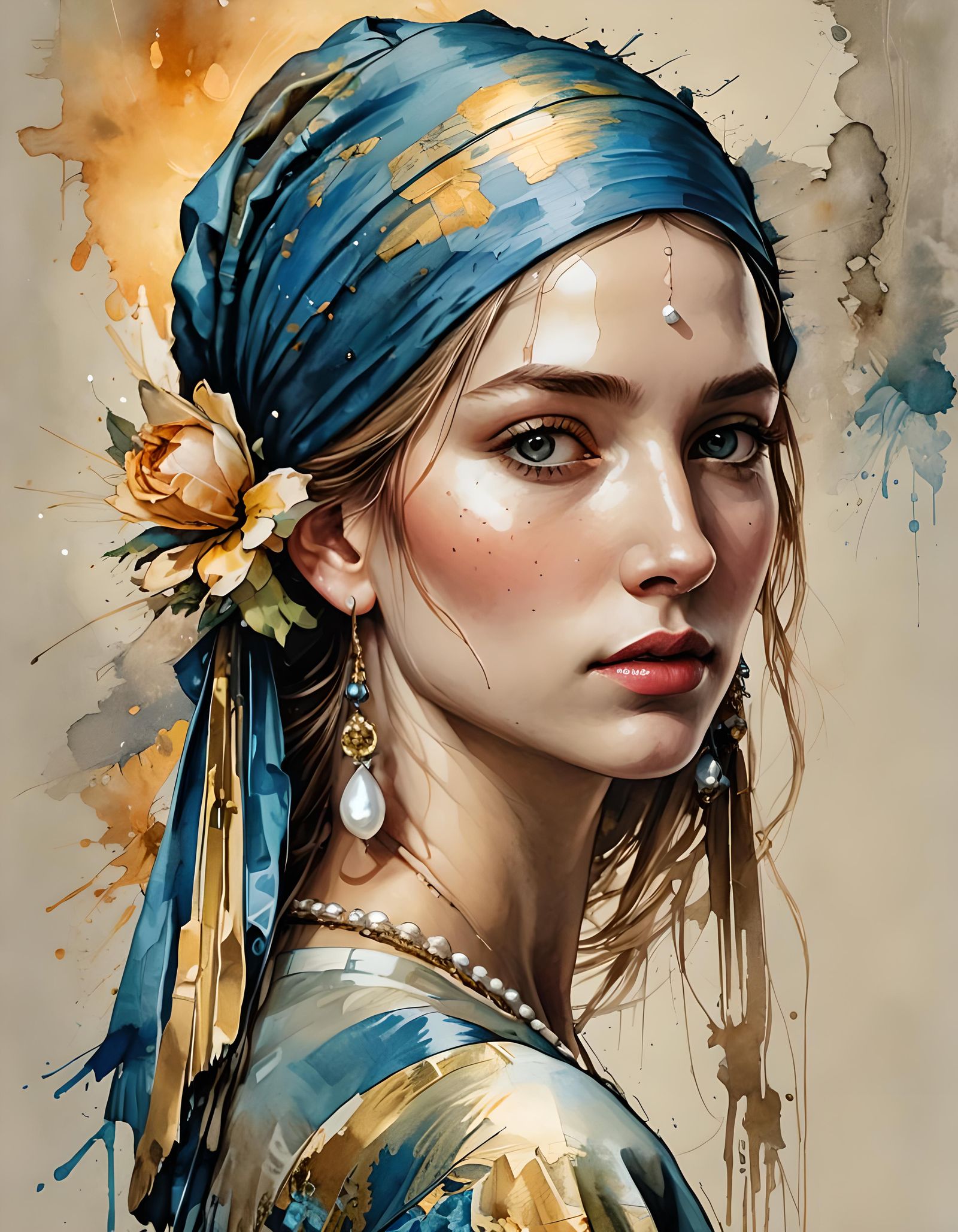 Girl with Pearl Earring: Digital Watercolor Summerscape