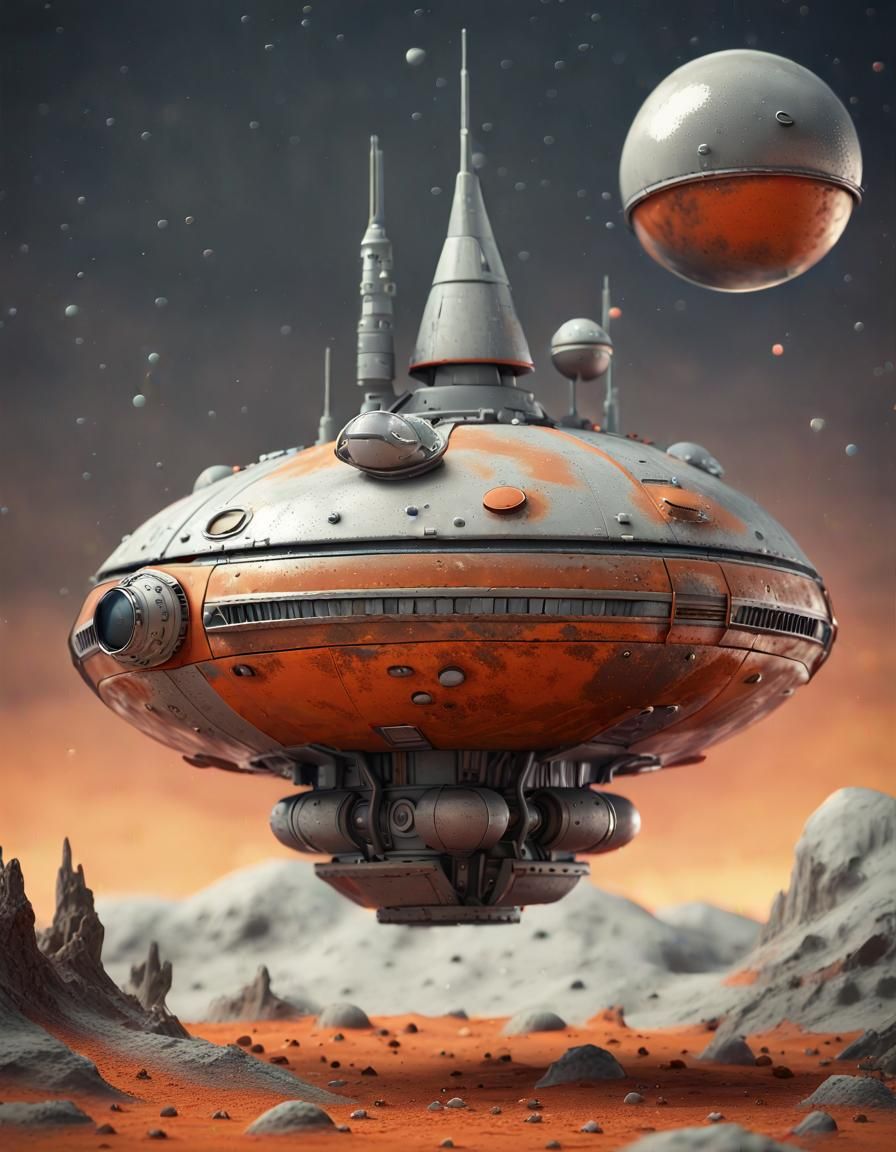 Seventies Sci-Fi Spaceship on Desolate Planet