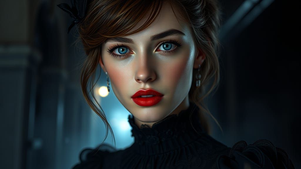 Stunning Victorian Noir Beauty in Neo-Noir Victorian Black D...