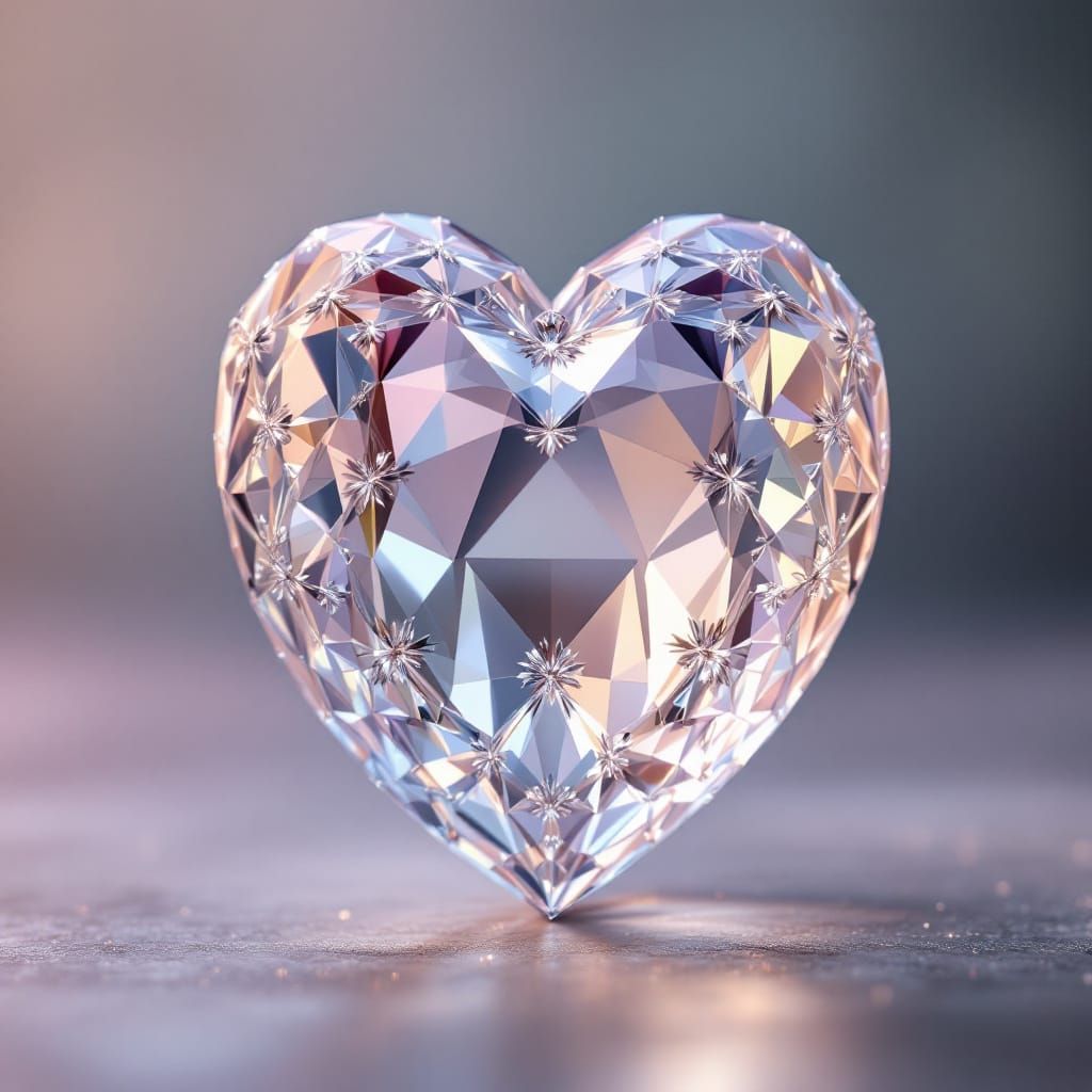 Ornate Crystal Heart Reflecting Light in Ethereal Landscape