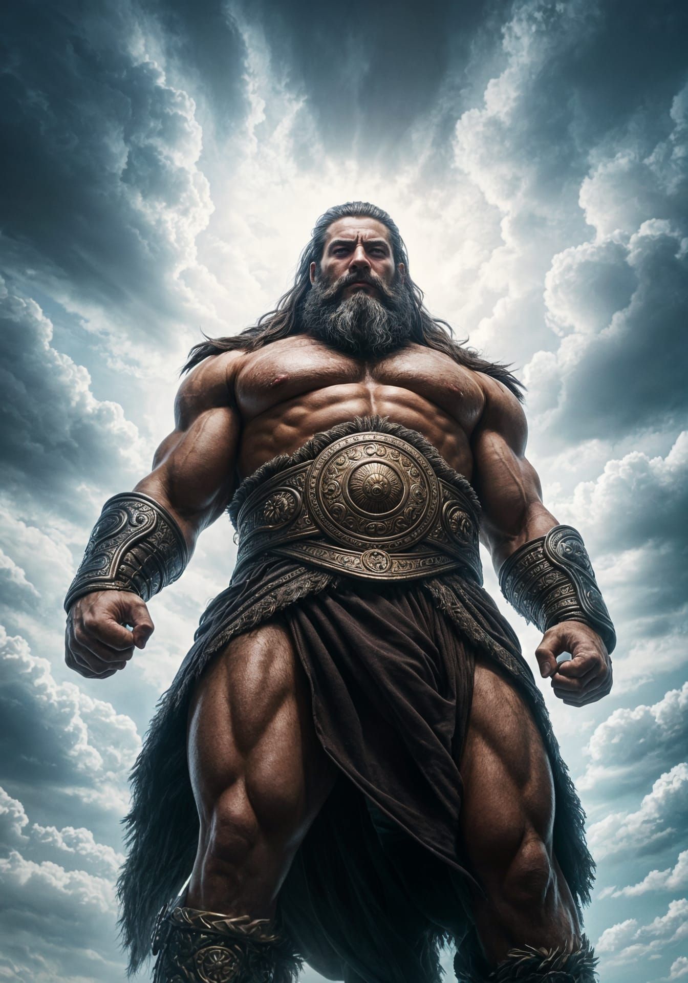 Muscular Demigod Atlas Amidst Dramatic Sky