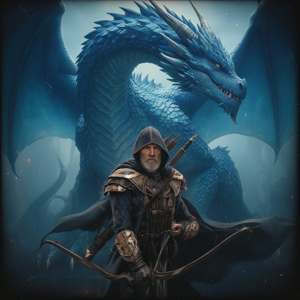 Blue Dragon and Old Rogue in Cinematic Film Still