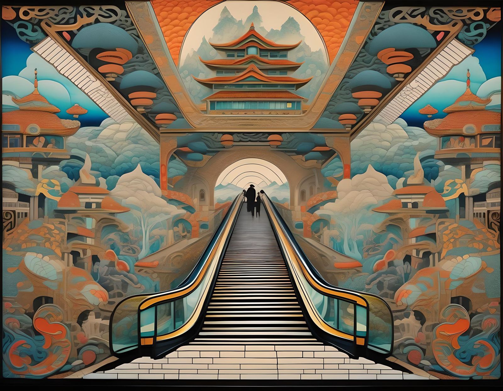 Fantasy Subway: Eastern Art Nouveau Oil Painting