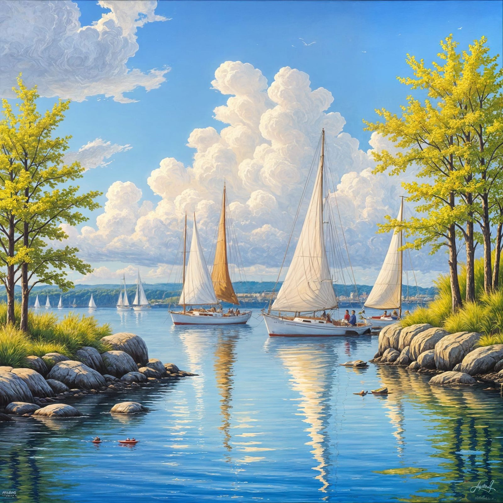 Maine Harbor in Spring Morning Oil Painting