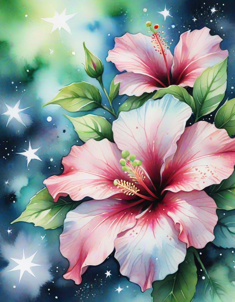 Monochromatic Watercolor Hibiscus with Ruby Eyes