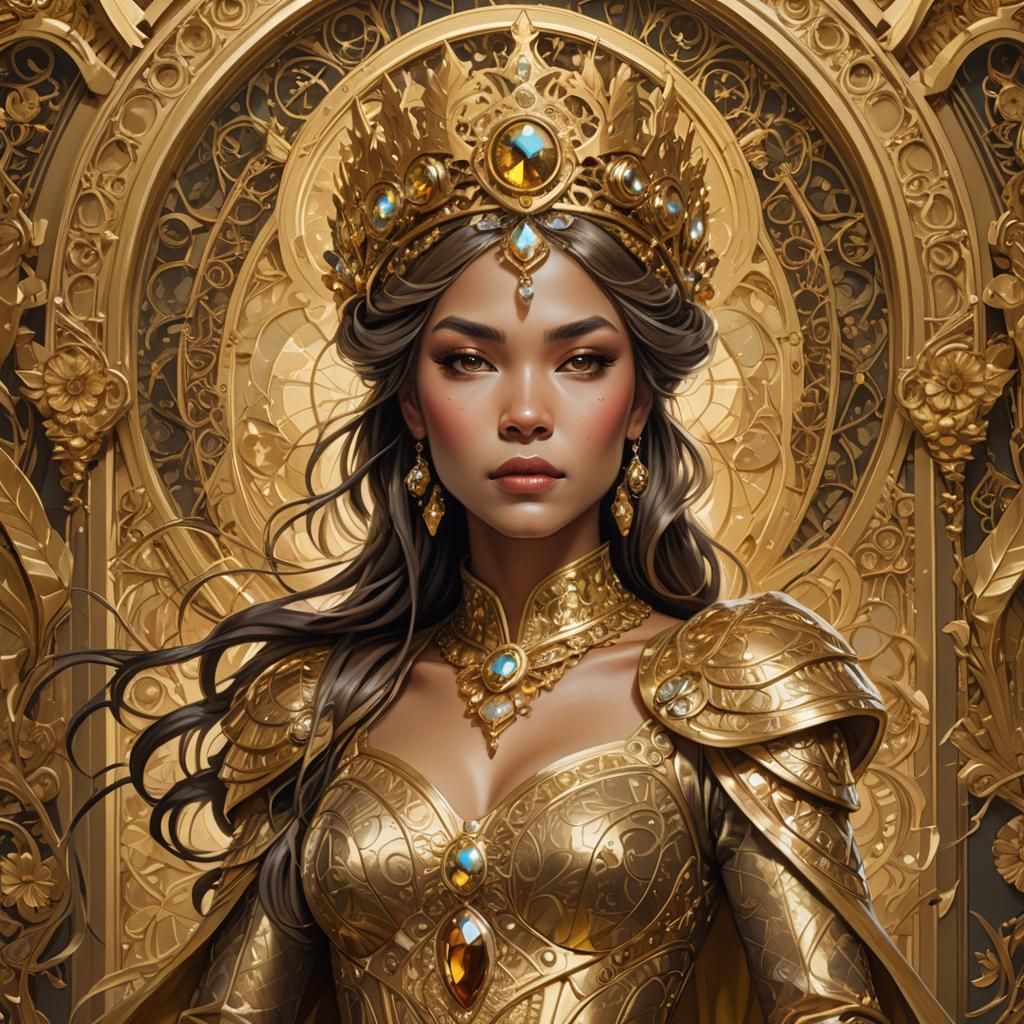Golden Queen Portrait in Art Deco Style