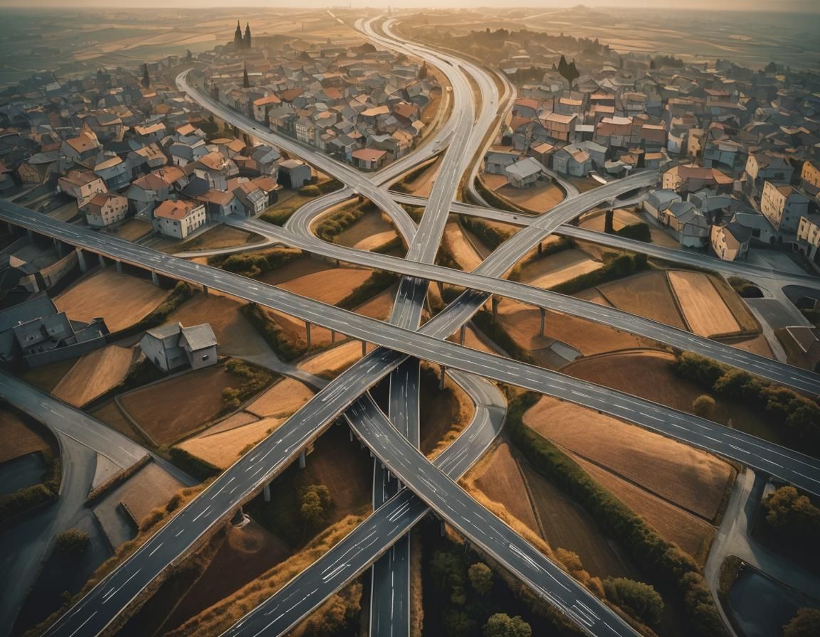 Surreal Crossroads Landscape in Dreamlike Style