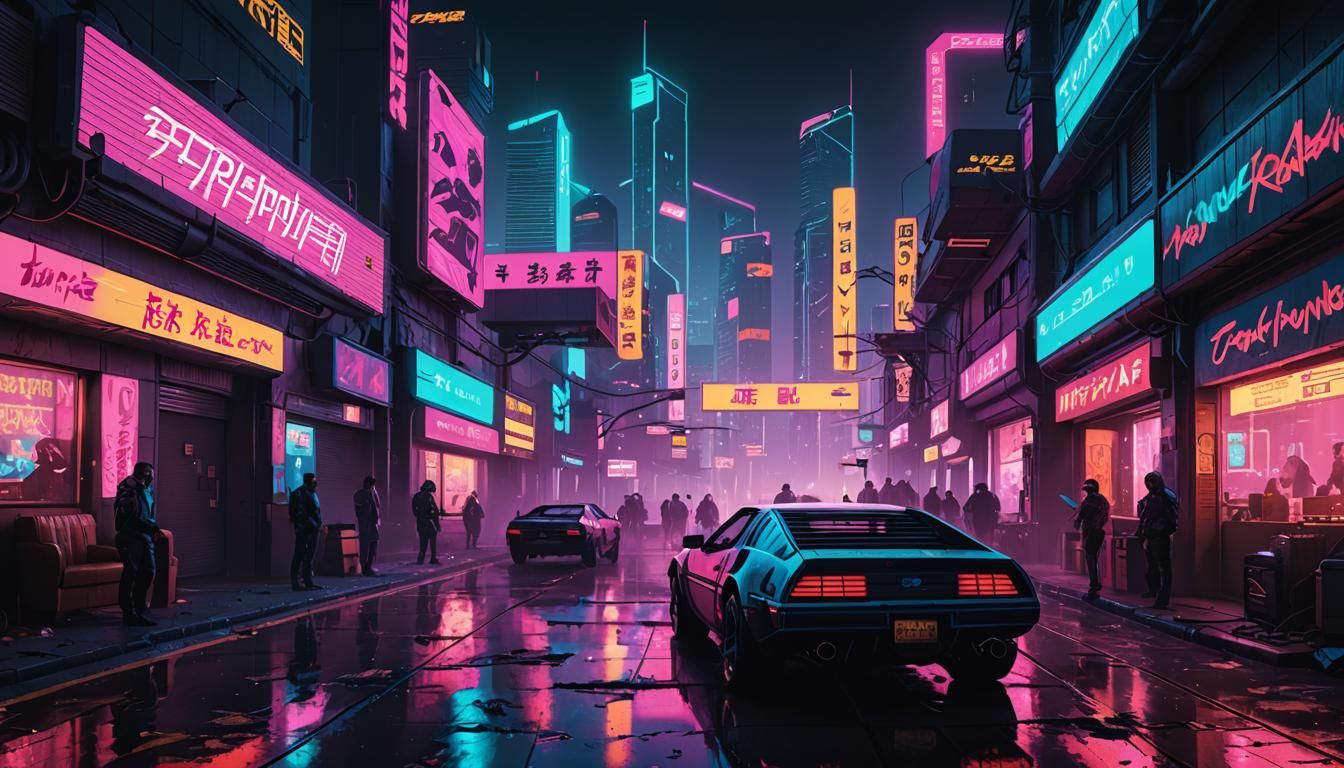 Retrowave Wallpaper in Cyberpunk Neon Style