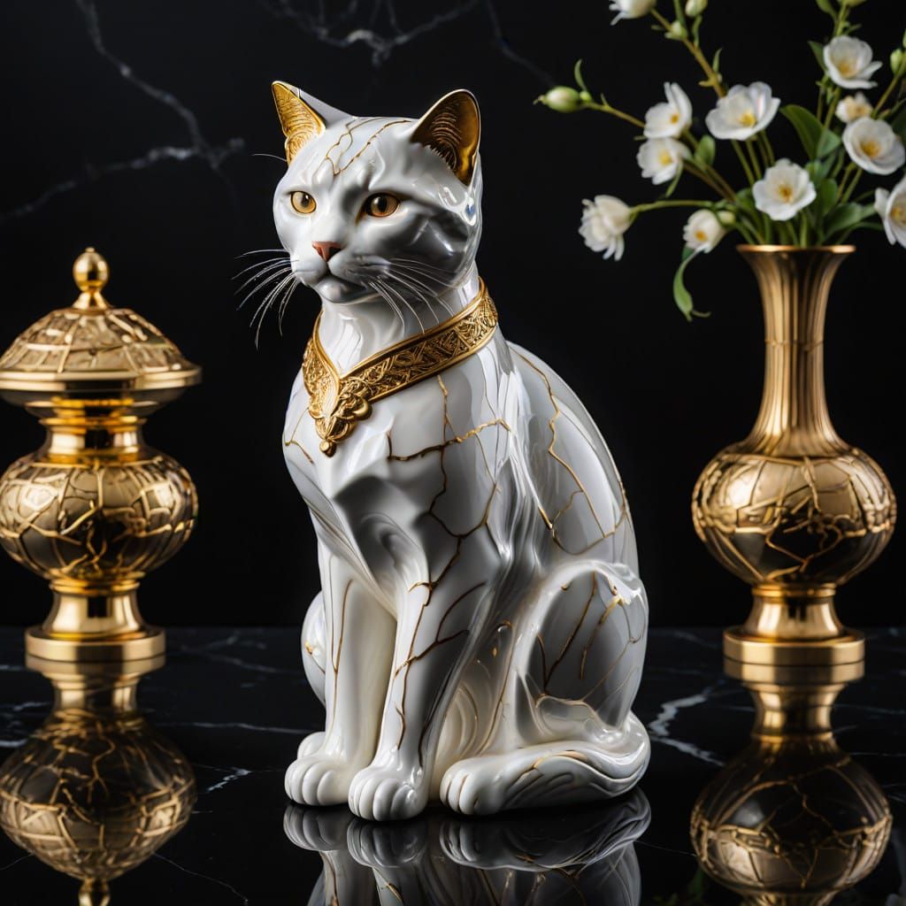 Kintsugi Porcelain Masterpiece of a Majestic Cat