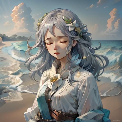 Surreal Face Sculpture on Beach in Digital Art