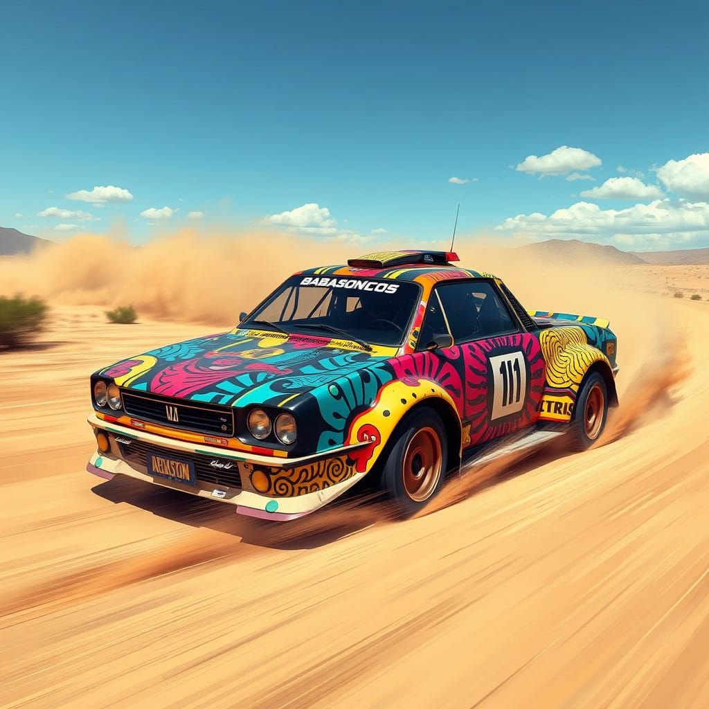 Rally car wrapped in "babasonicos" artwork