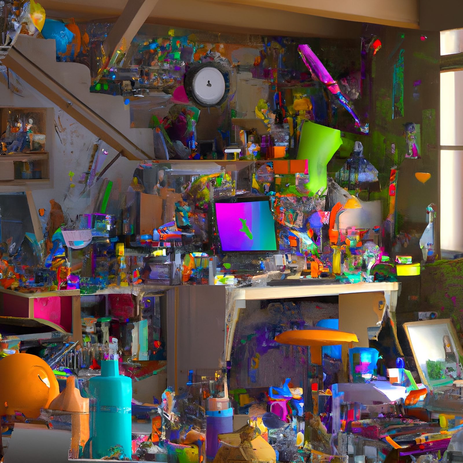 Cluttered Painter's Atelier in Abstract Style