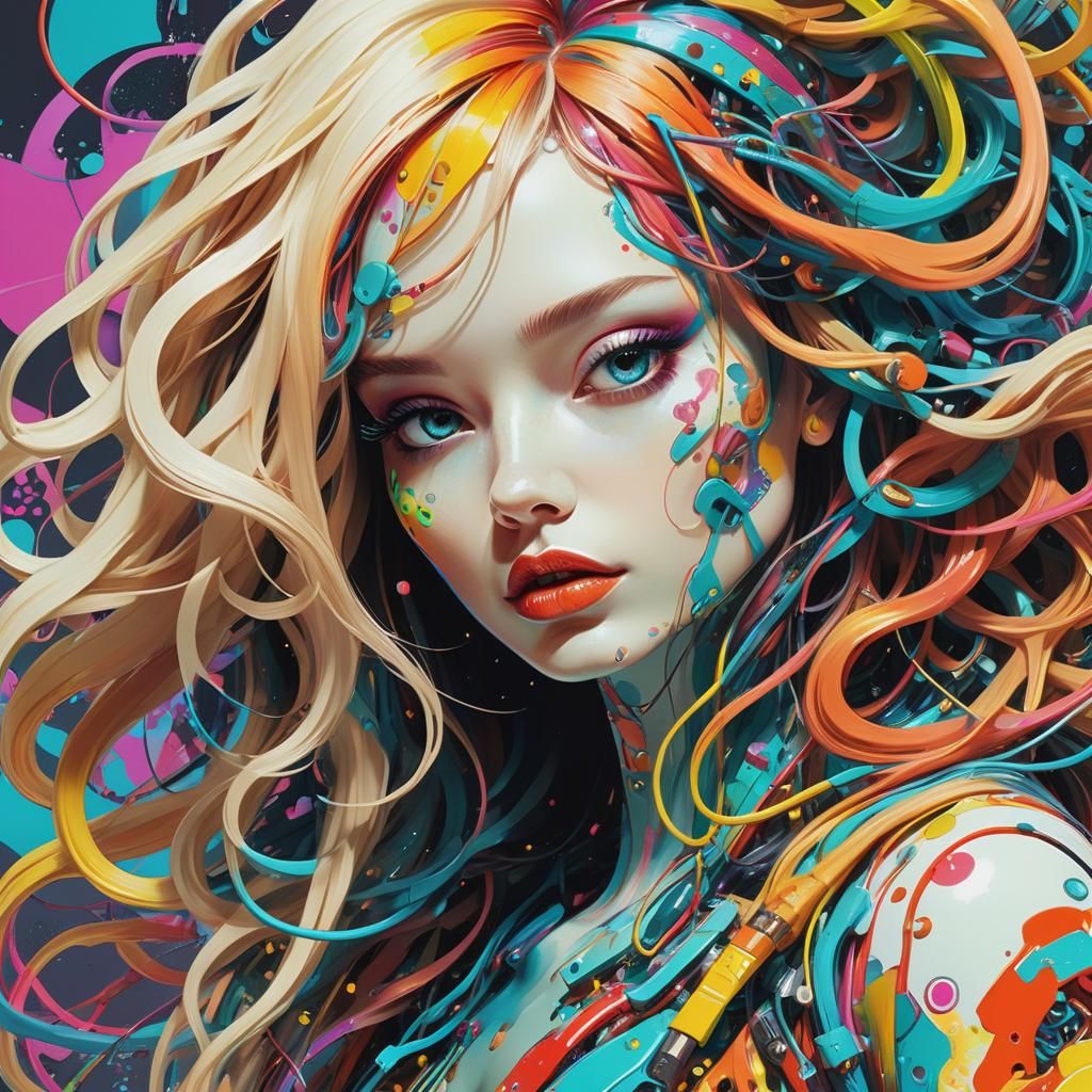 Psychedelic Pop Art Girl in Digital Painting