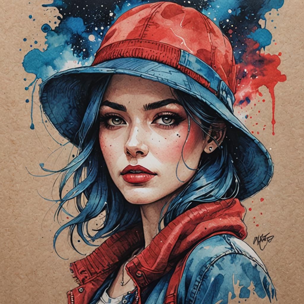 Ink Sketch of Woman in Hat, Artgerm Style