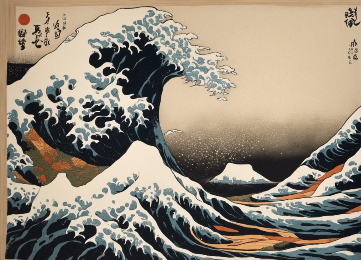 Japanese Woodcut: Powerful Ocean Wave