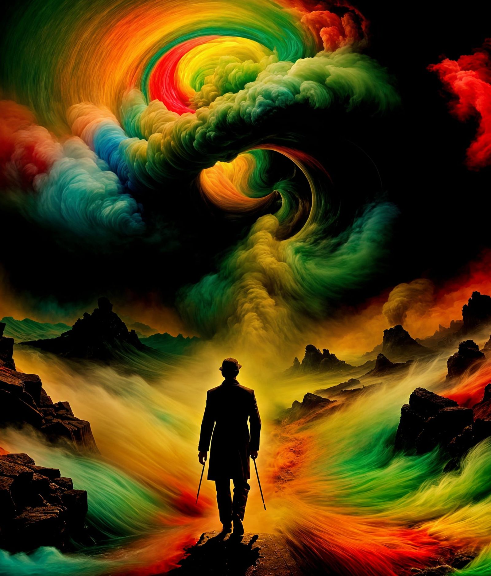 Man Walks to Doom in Dali-esque Abyss