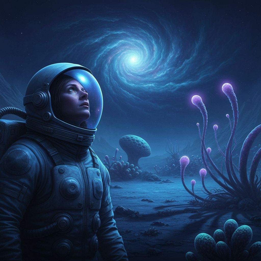 Astronaut Gazes at Nebula on Alien Planet