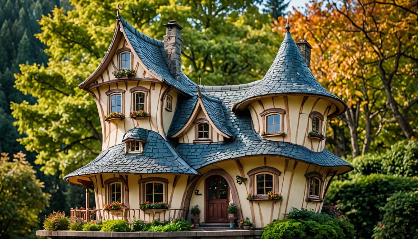 Weird Crooked House With Curvy Roof, Professional Photograph...